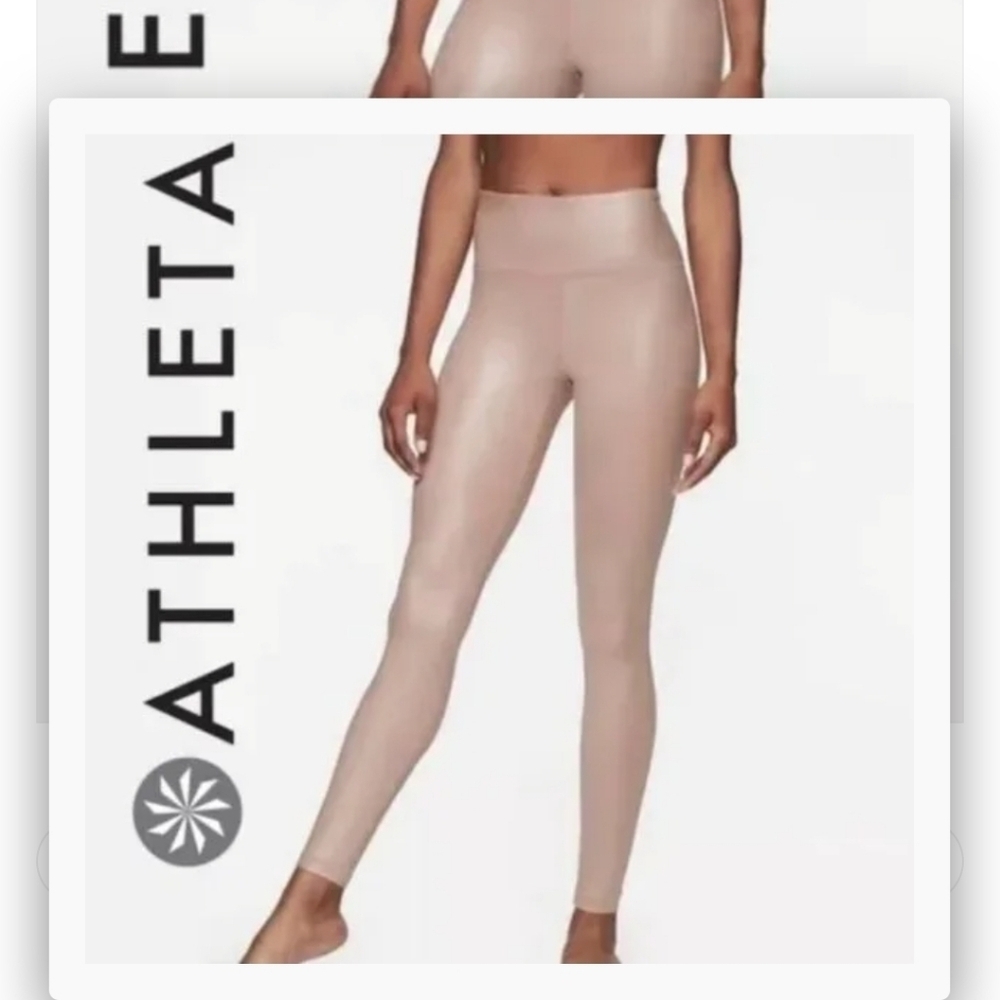 Athleta Elation Shimmer Shine Tight Powervita Pink Mocha Latte Size Medium Tall